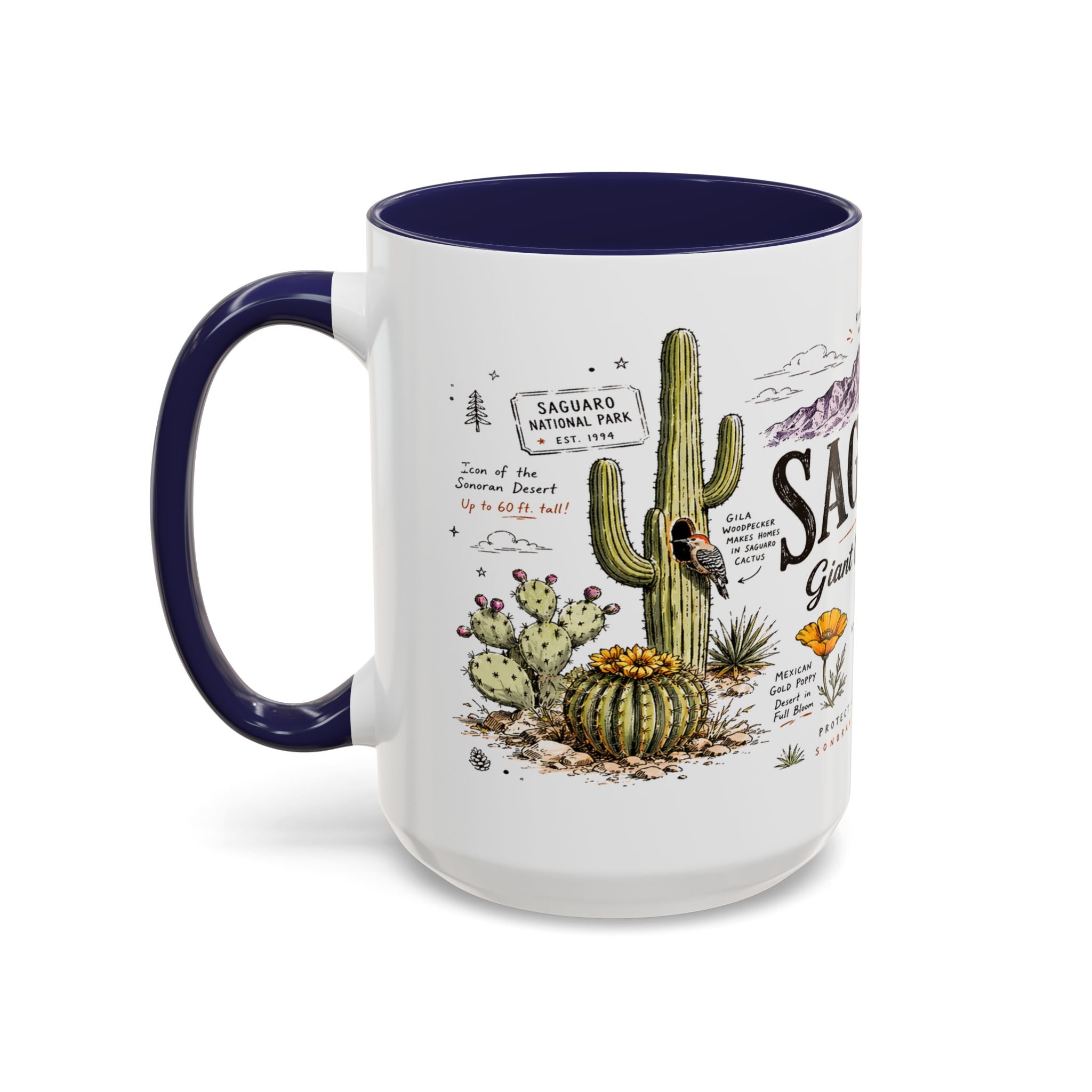 Saguaro National Park Coffee Mug | Arizona Desert Cactus Sunset Gift | Accent Color Ceramic 11oz 15oz