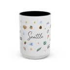 Seattle Christmas Mug | Watercolor Travel Souvenir | Holiday Gift | Accent Ceramic Coffee Cup 11oz 15oz