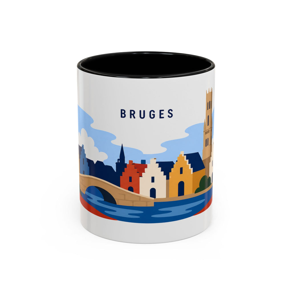 Bruges Coffee Mug | Travel Destination Souvenir Gift | Accent Color Ceramic 11oz 15oz