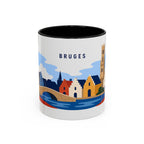 Bruges Coffee Mug | Travel Destination Souvenir Gift | Accent Color Ceramic 11oz 15oz