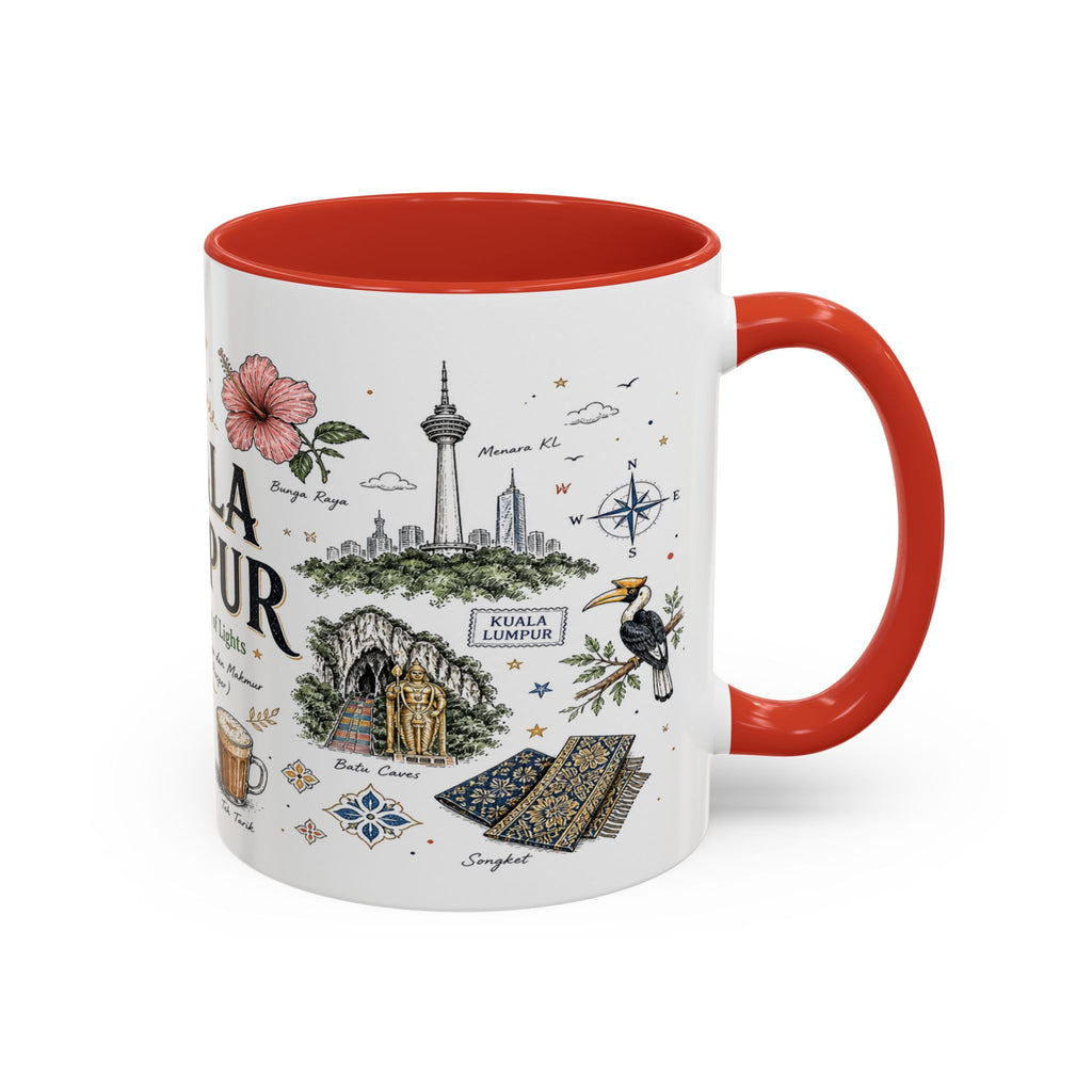Kuala Lumpur Coffee Mug | Malaysia Souvenir Travel Gift | Accent Color Ceramic 11oz 15oz