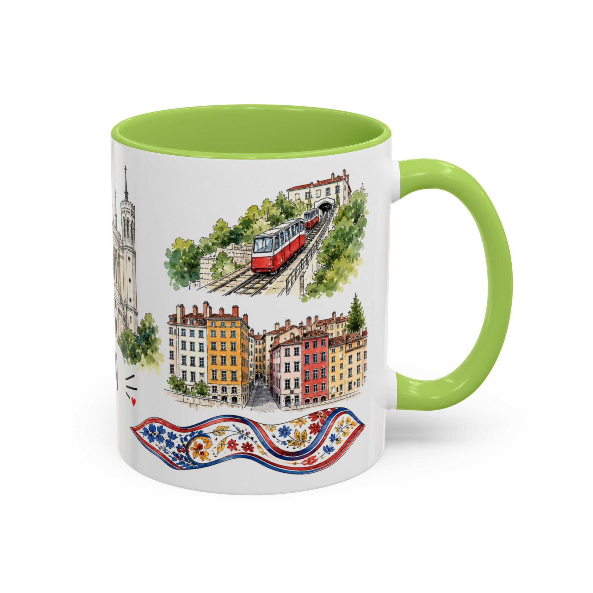 Lyon Illustrated Travel Mug | City Souvenir Accent Coffee Mug | 11oz 15oz Ceramic Cup