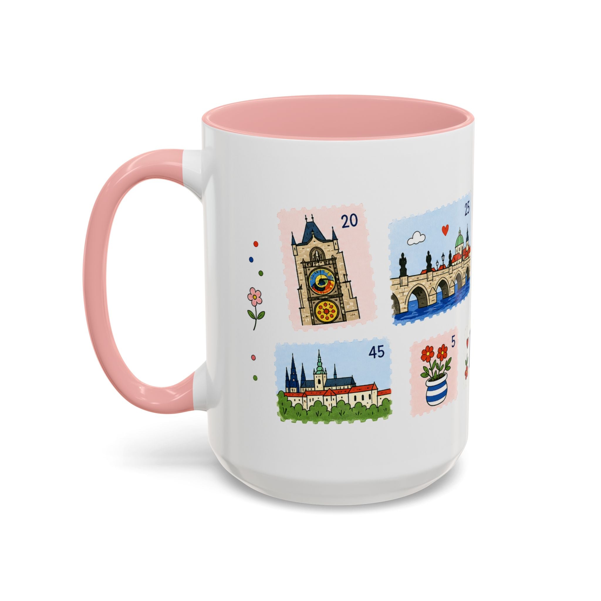 Prague Coffee Mug | Postage Stamp Collage Mug | Travel Souvenir Accent Cup 11oz 15oz