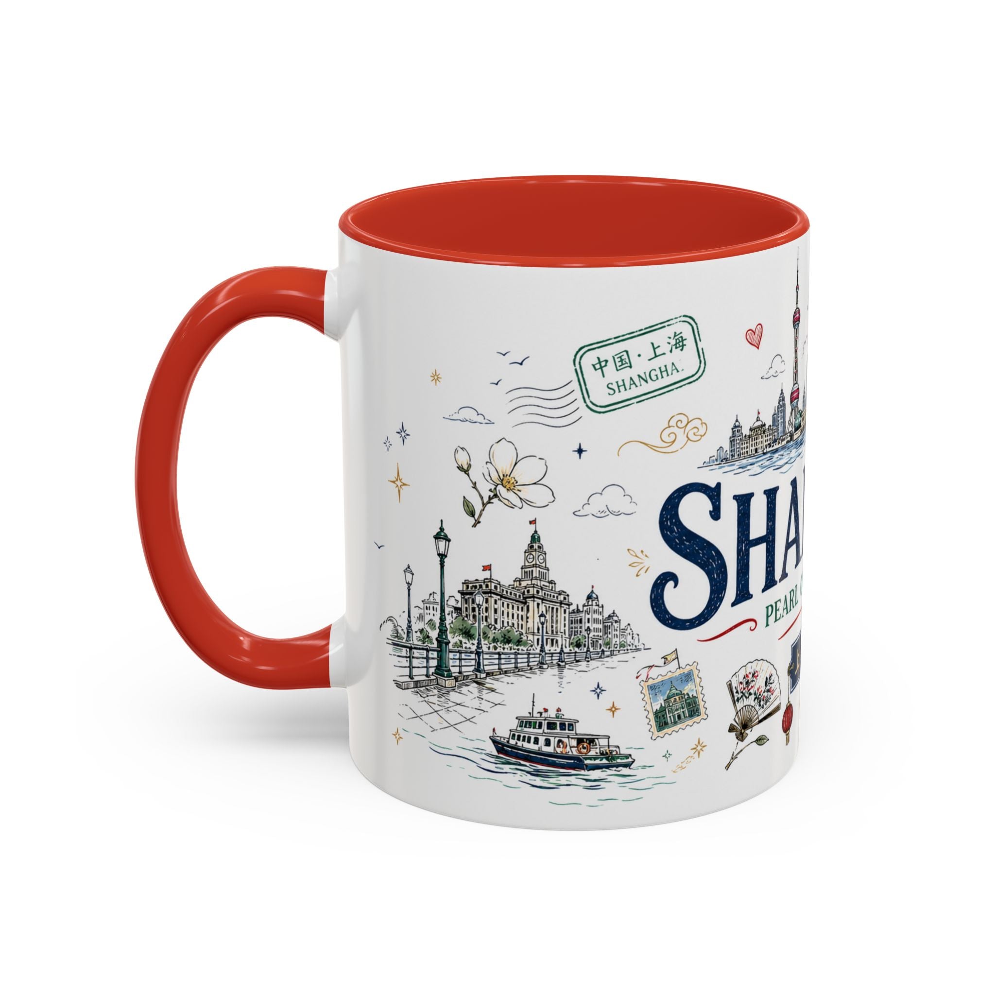 Shanghai Coffee Mug | China Souvenir Travel Gift | Accent Color Ceramic 11oz 15oz