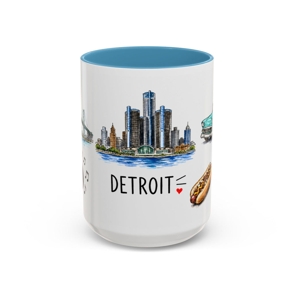 Detroit Illustrated Travel Mug | City Souvenir Accent Coffee Mug | 11oz 15oz Ceramic Cup