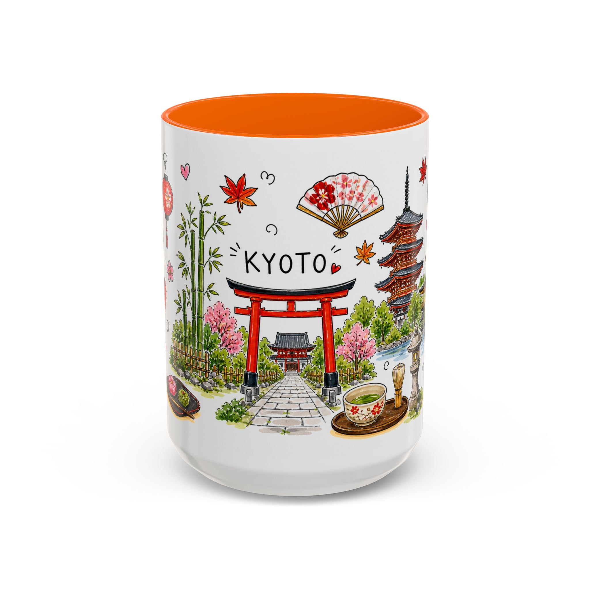 Kyoto Illustrated Travel Mug | City Souvenir Accent Coffee Mug | 11oz 15oz Ceramic Cup