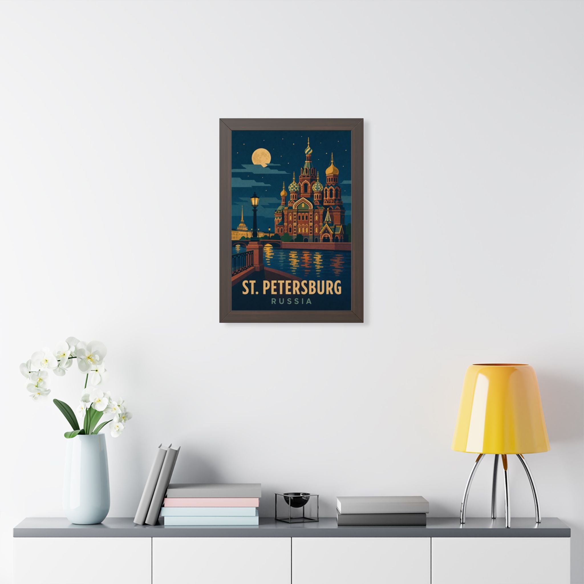 St. Petersburg Russia Framed Poster | Vintage Travel Wall Art | Black Walnut White Frame | 16x24 20x30