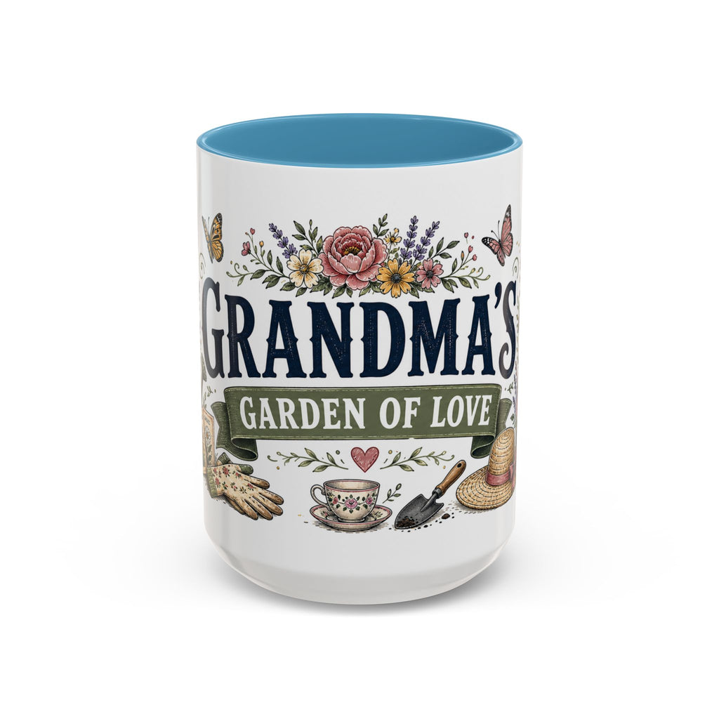 Grandma's Garden Of Love Coffee Mug | Gift From Grandkids | Accent Color Ceramic 11oz 15oz