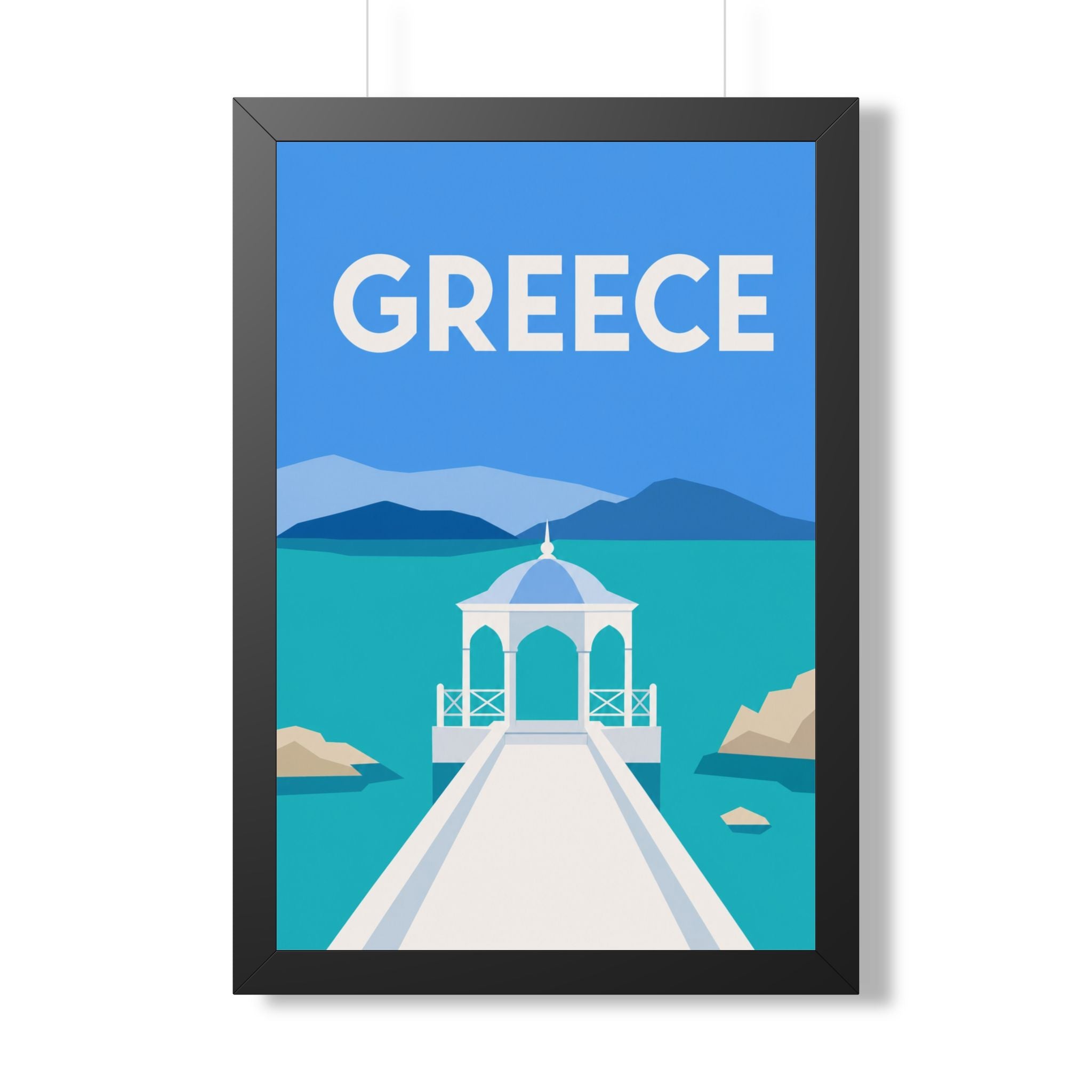 Greece Coast Greece Framed Poster | Vintage Travel Wall Art | Black Walnut White Frame | 16x24 20x30