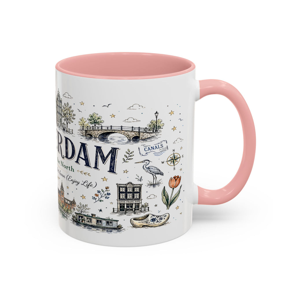 Amsterdam Coffee Mug | Netherlands Souvenir Travel Gift | Accent Color Ceramic 11oz 15oz