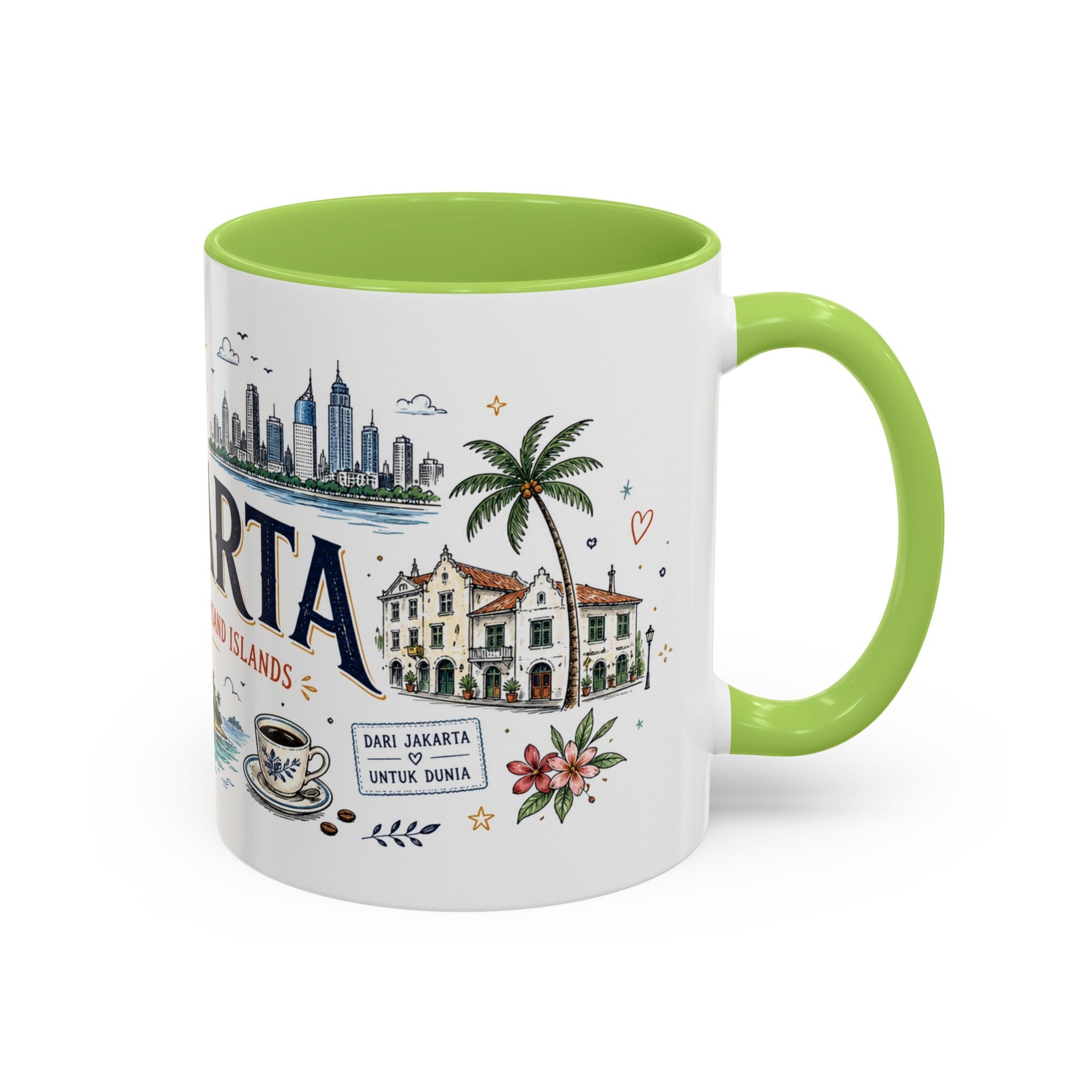 Jakarta Coffee Mug | Indonesia Souvenir Travel Gift | Accent Color Ceramic 11oz 15oz