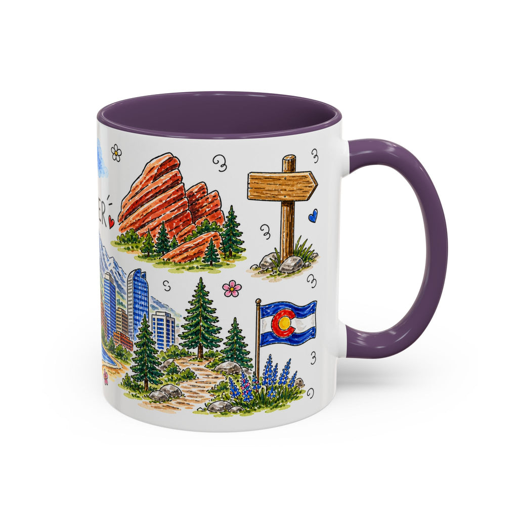 Denver Illustrated Travel Mug | City Souvenir Accent Coffee Mug | 11oz 15oz Ceramic Cup
