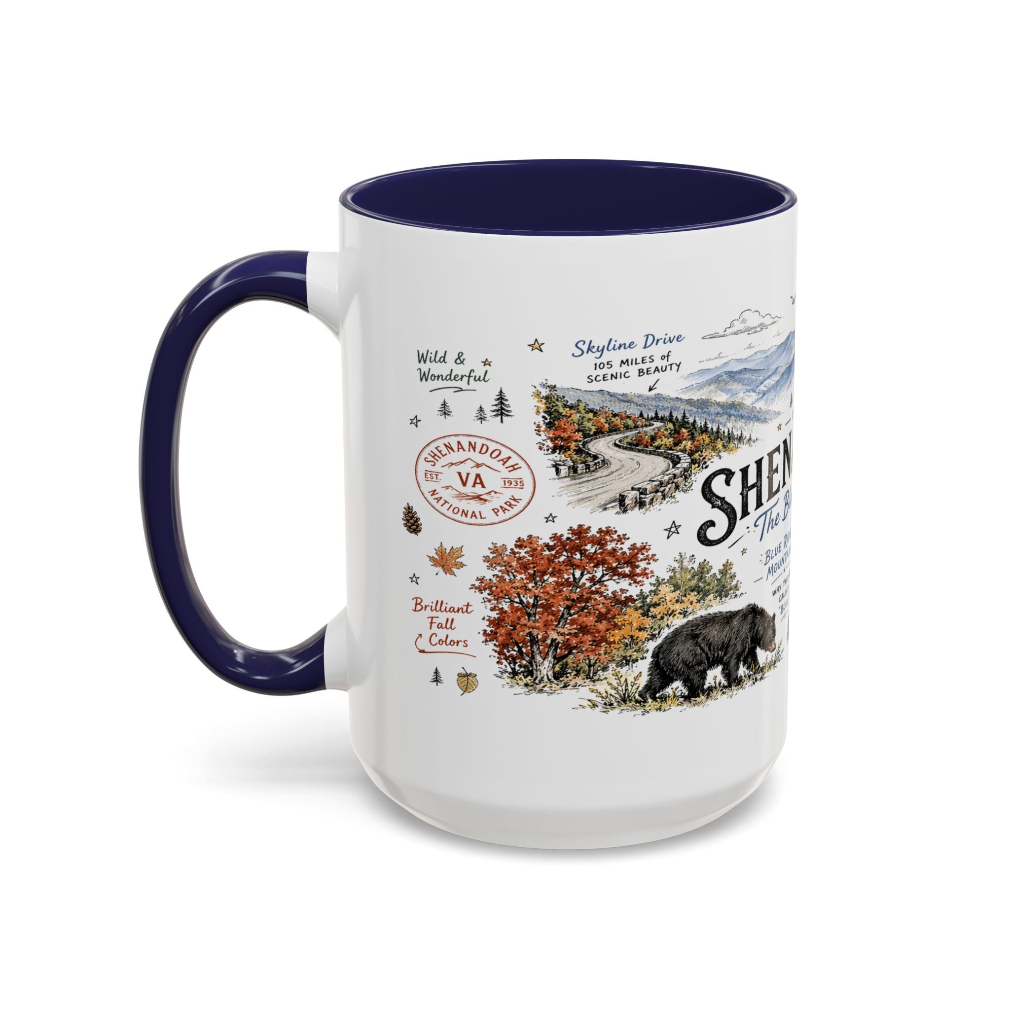 Shenandoah National Park Coffee Mug | Virginia Blue Ridge Hiking Autumn Gift | Accent Color Ceramic 11oz 15oz