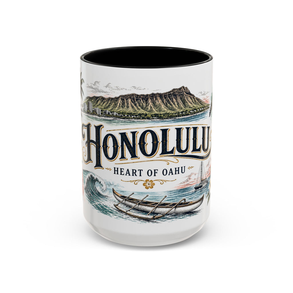 Honolulu Coffee Mug | United States Travel Souvenir | Vintage Illustrated City Gift | 11 oz 15 oz Accent Mug