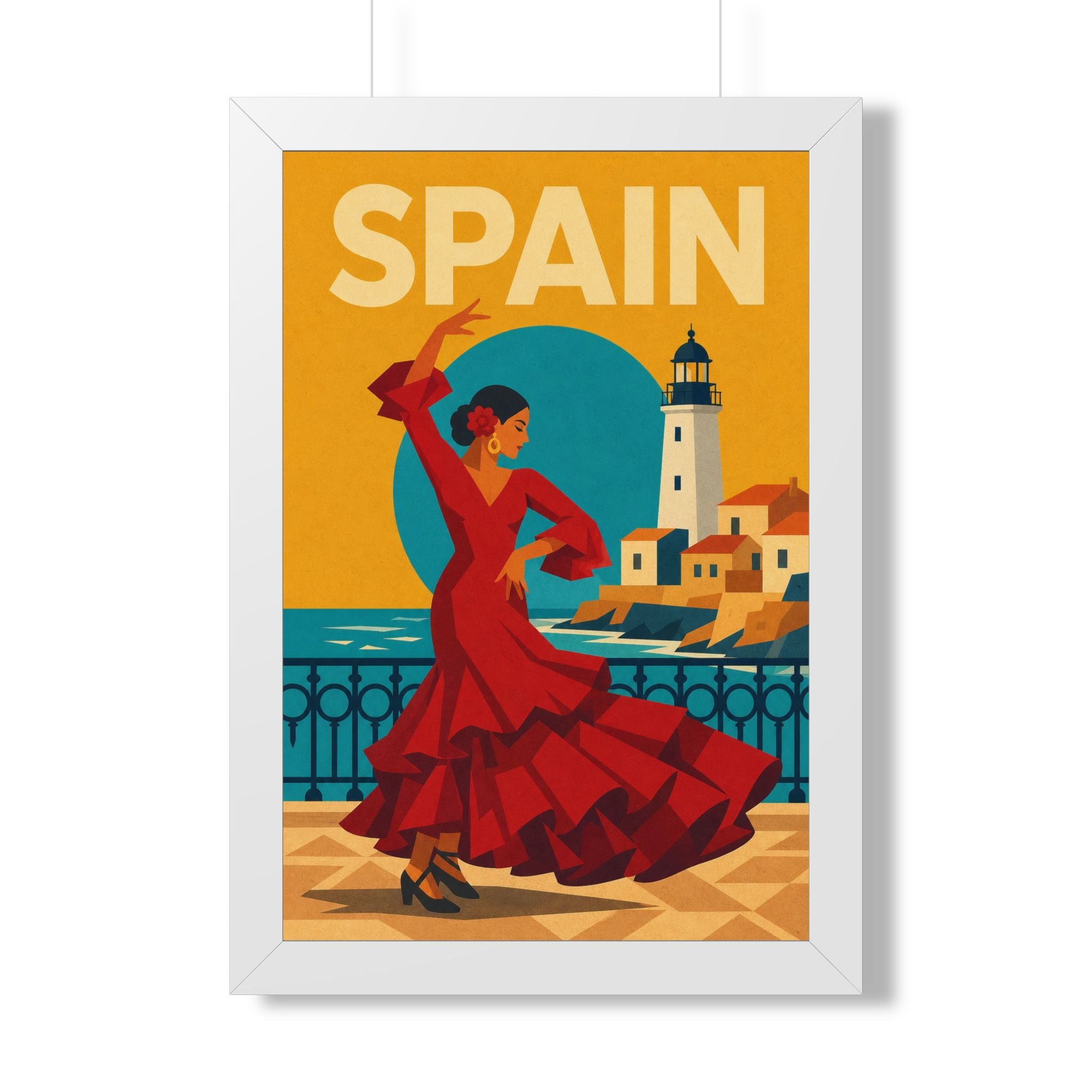 Spain Flamenco Spain Framed Poster | Vintage Travel Wall Art | Black Walnut White Frame | 16x24 20x30