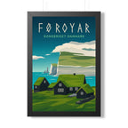 Faroe Islands Denmark Framed Poster | Vintage Travel Wall Art | Black Walnut White Frame | 16x24 20x30