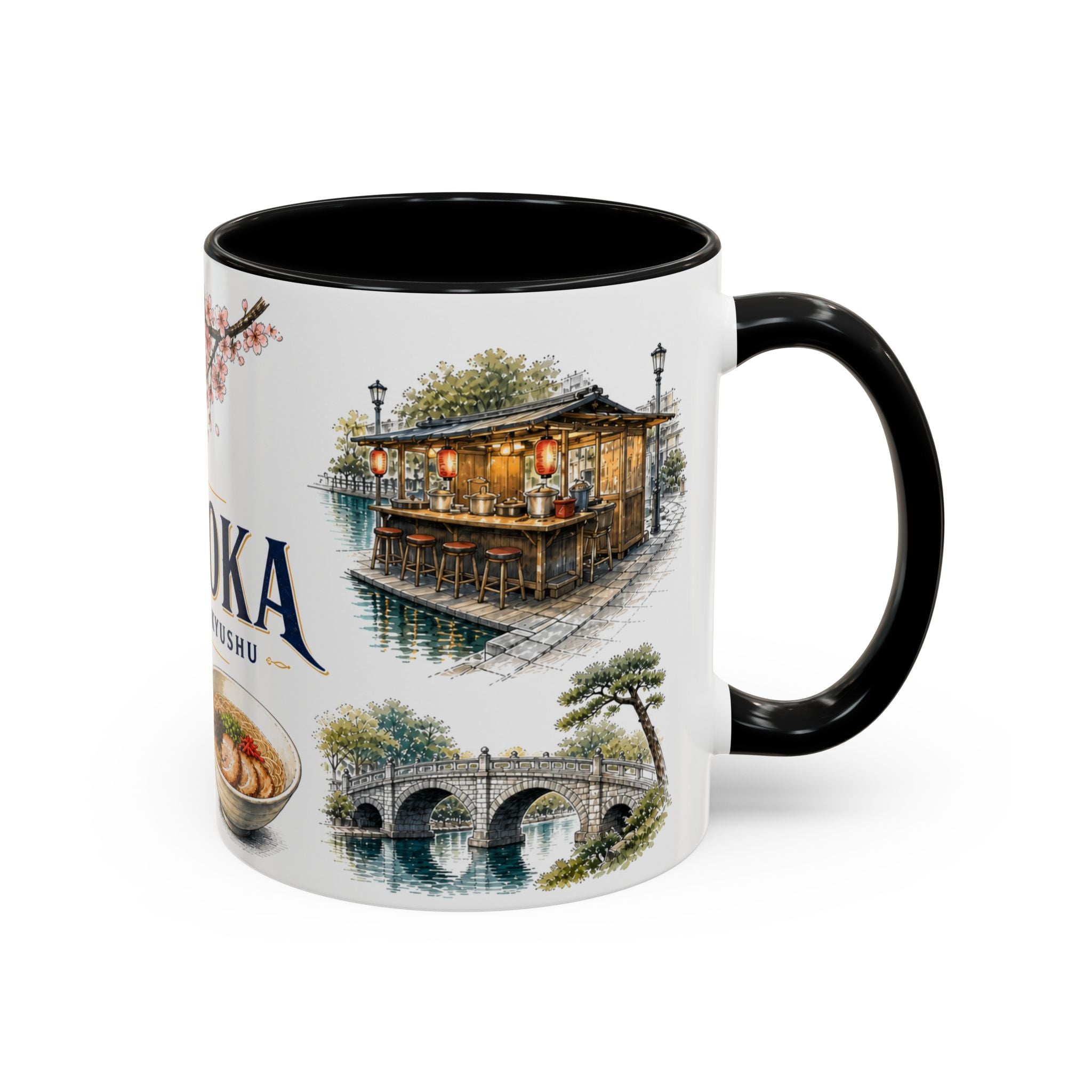 Fukuoka Coffee Mug | Japan Travel Souvenir | Vintage Illustrated City Gift | 11 oz 15 oz Accent Mug