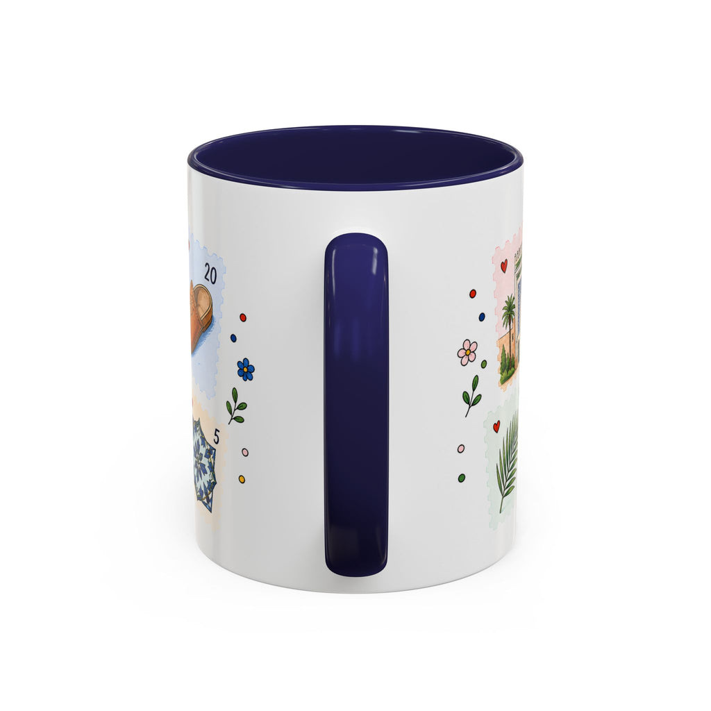 Fez Coffee Mug | Postage Stamp Collage Mug | Travel Souvenir Accent Cup 11oz 15oz