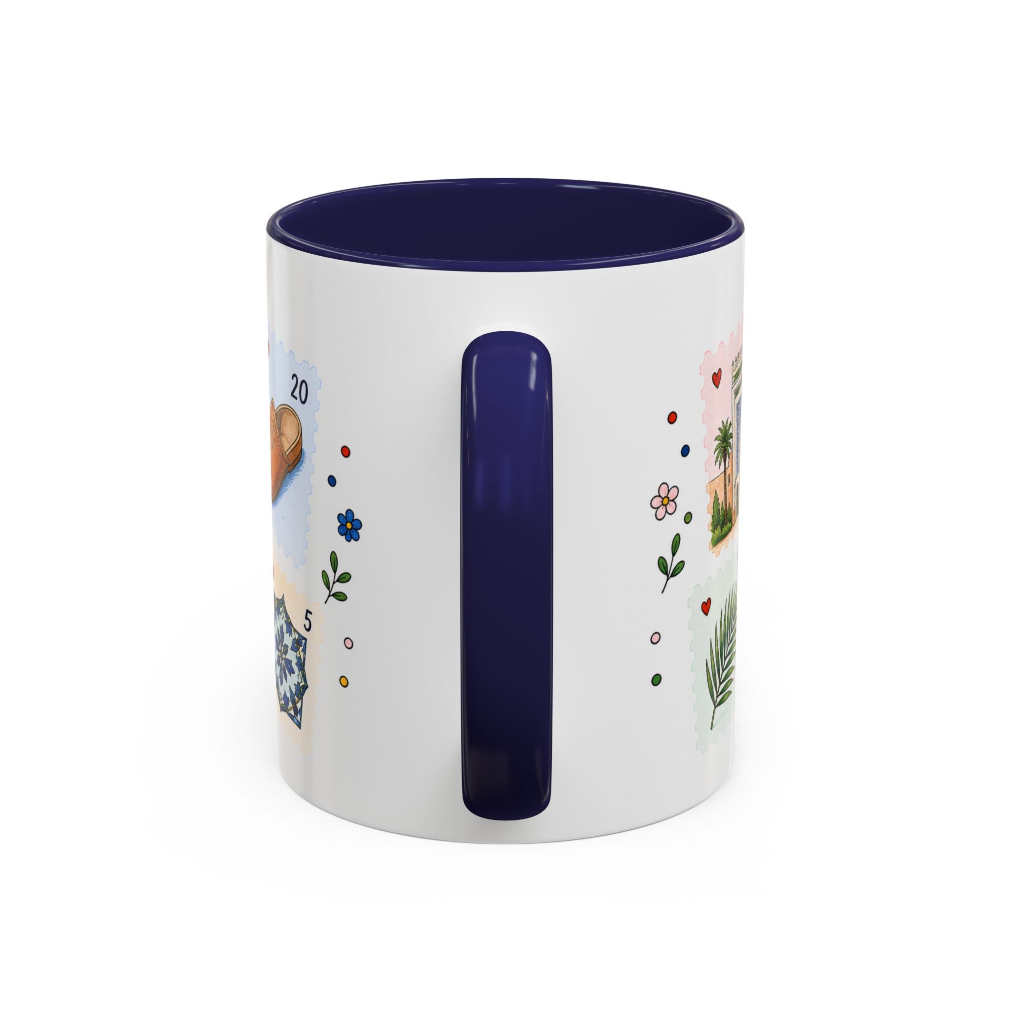 Fez Coffee Mug | Postage Stamp Collage Mug | Travel Souvenir Accent Cup 11oz 15oz