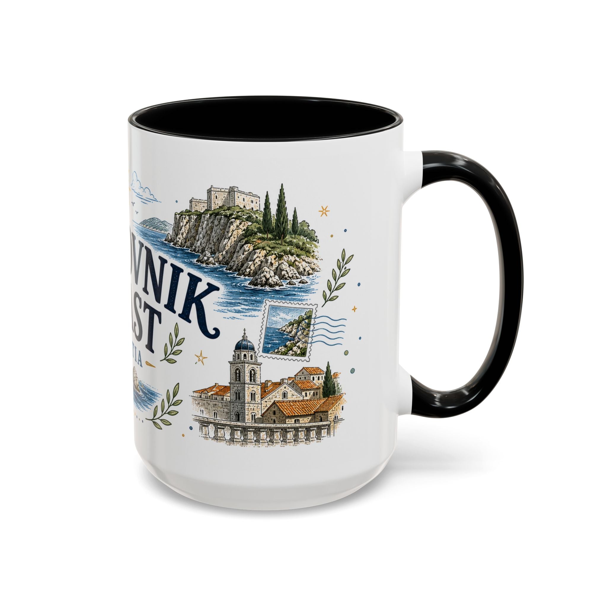Dubrovnik Coast Coffee Mug | Travel Destination Souvenir Gift | Accent Color Ceramic 11oz 15oz
