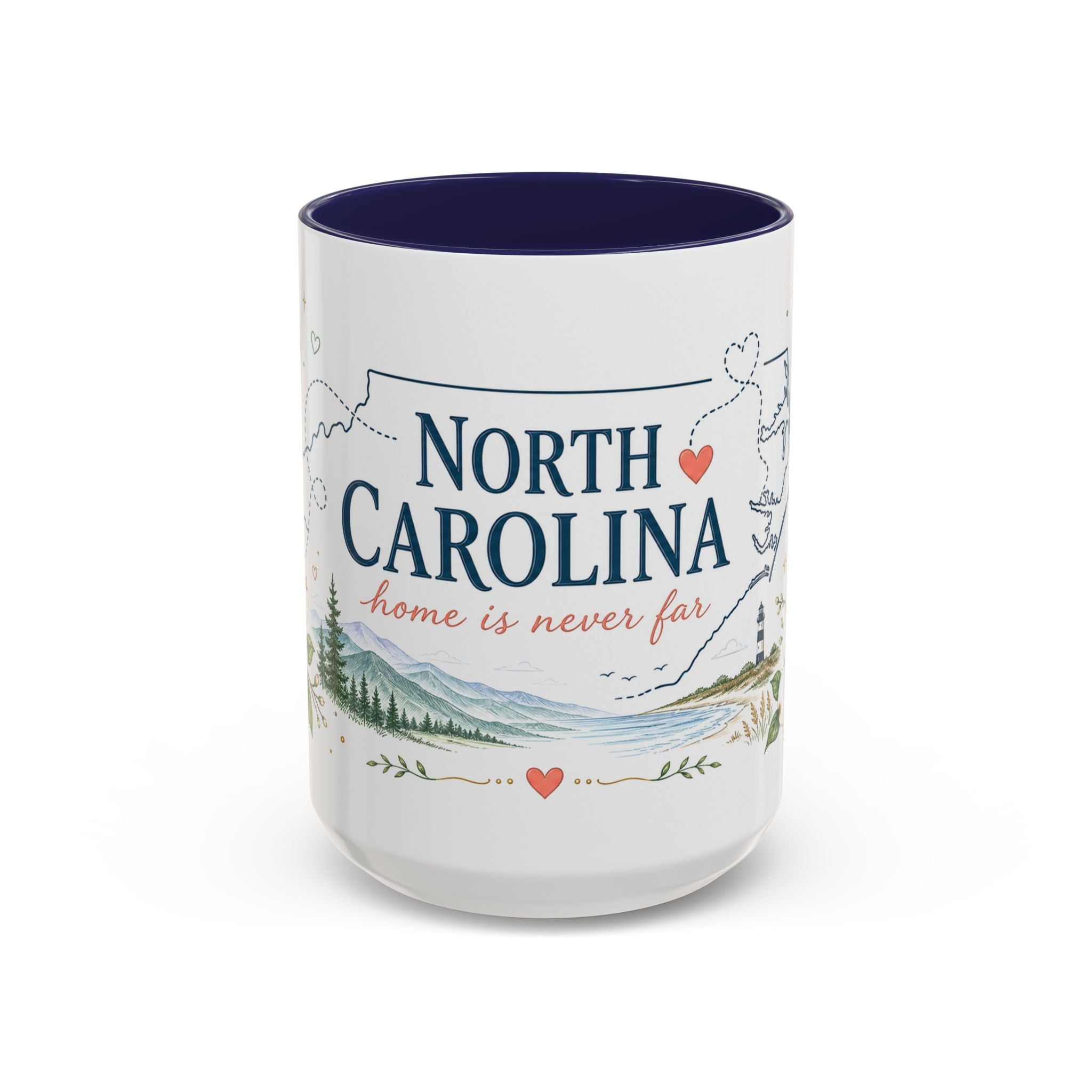 North Carolina State Map Mug | Moving Away, Homesick Gift | Botanical Accent Coffee Cup
