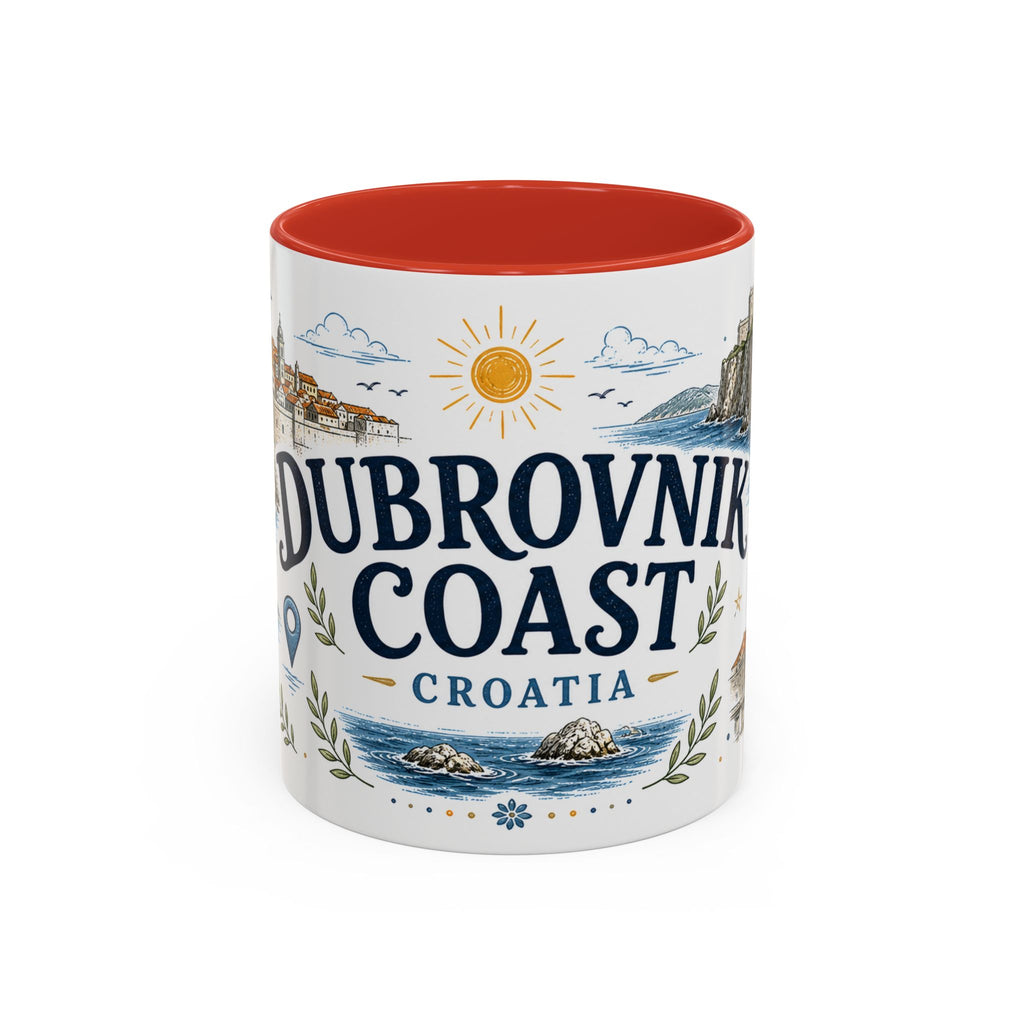 Dubrovnik Coast Coffee Mug | Travel Destination Souvenir Gift | Accent Color Ceramic 11oz 15oz