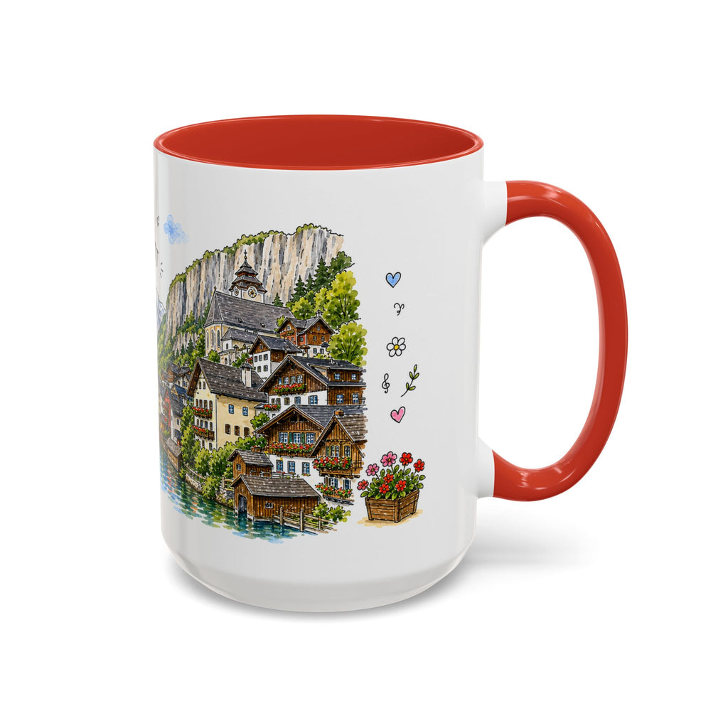 Hallstatt Illustrated Travel Mug | Austria Souvenir Accent Coffee Mug | 11oz 15oz Ceramic Cup