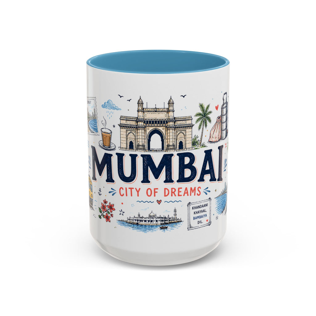 Mumbai Coffee Mug | India Souvenir Travel Gift | Accent Color Ceramic 11oz 15oz