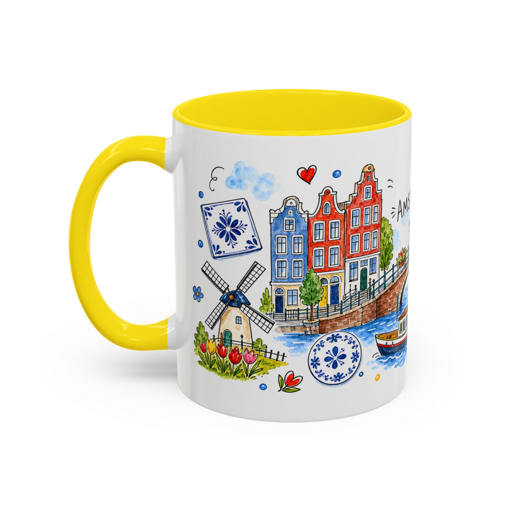 Amsterdam Travel Mug | European City Souvenir Accent Coffee Mug | 11oz 15oz Ceramic Cup