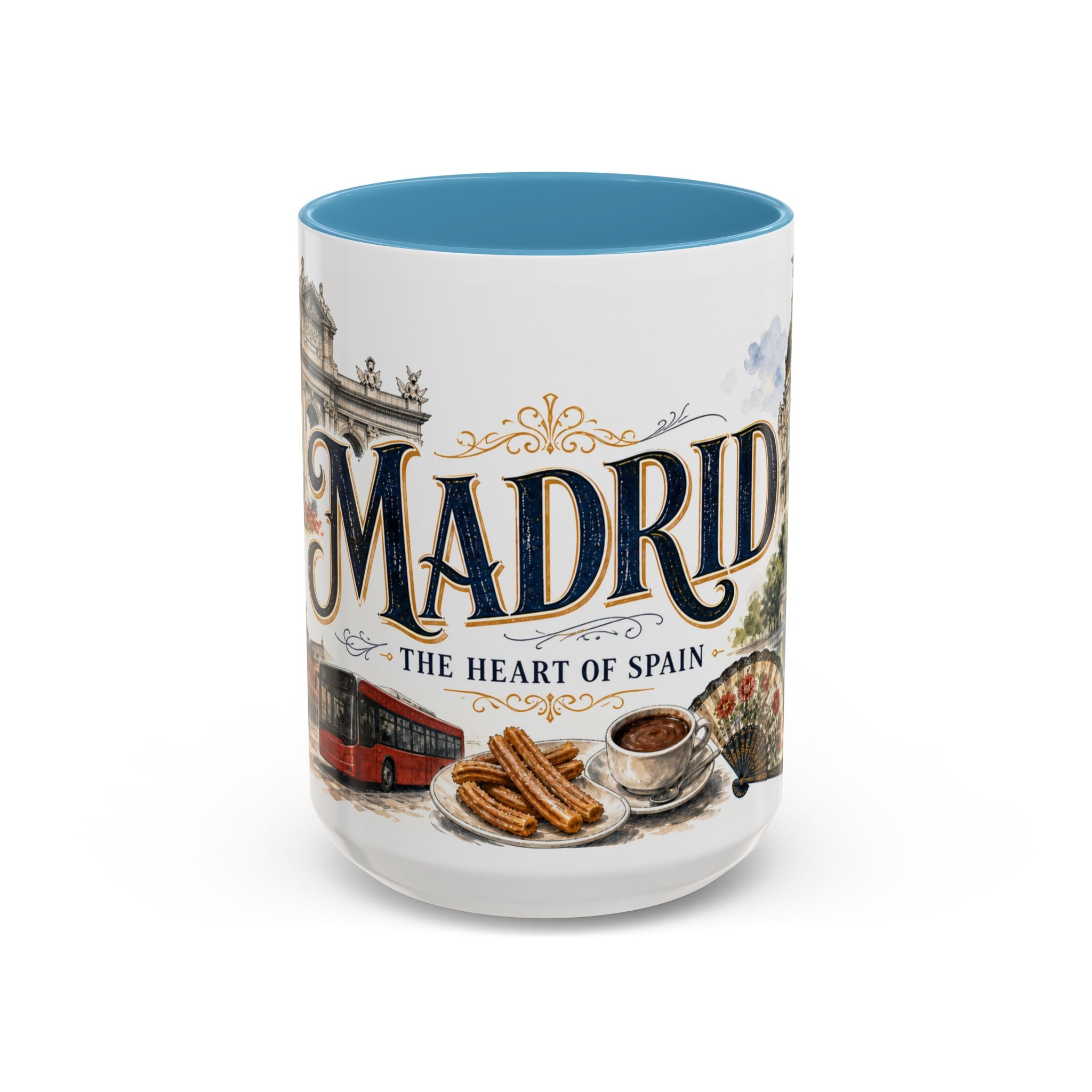 Madrid Coffee Mug | Spain Travel Souvenir | Vintage Illustrated City Gift | 11 oz 15 oz Accent Mug