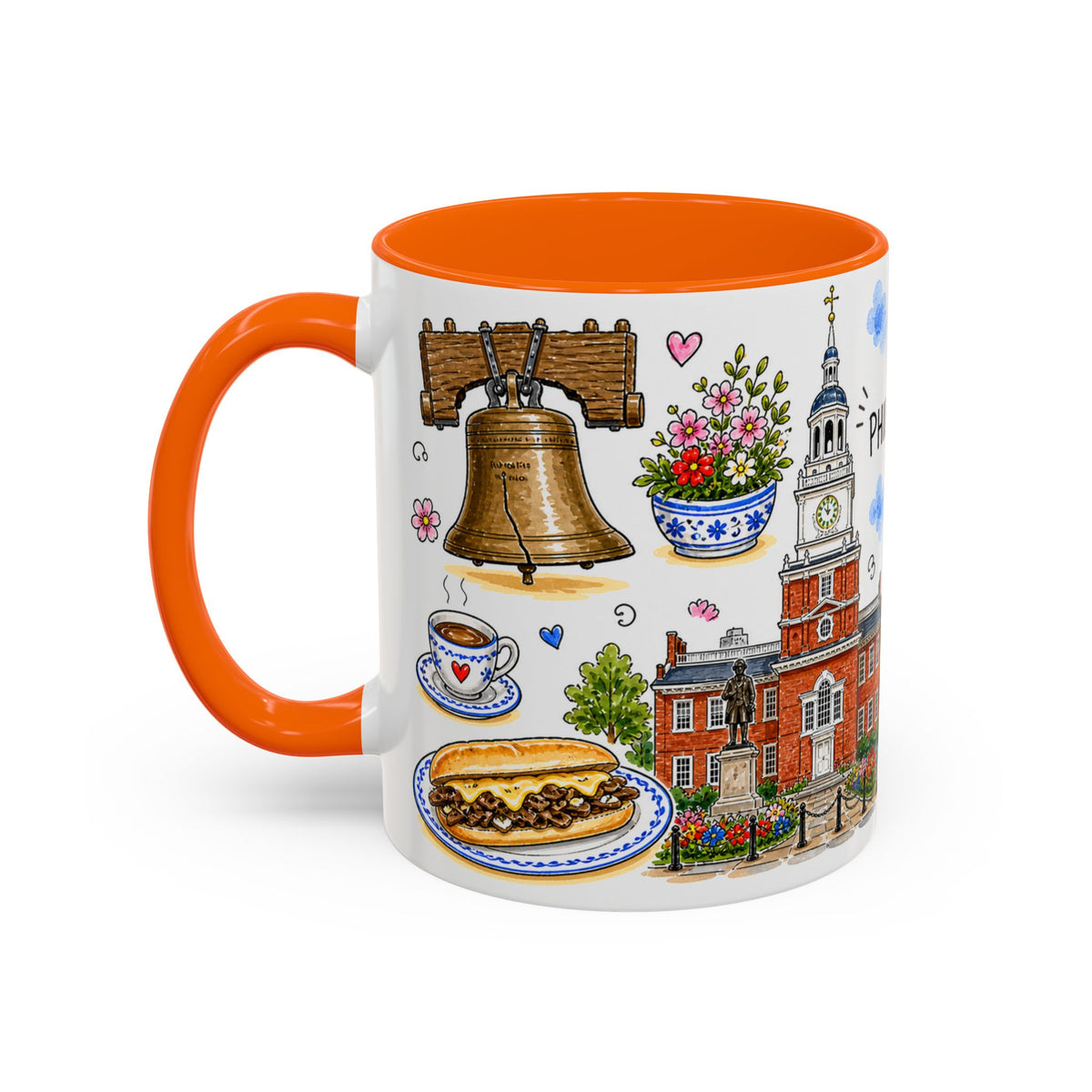 Philadelphia Illustrated Travel Mug | City Souvenir Accent Coffee Mug | 11oz 15oz Ceramic Cup