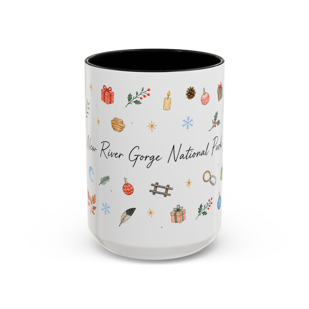 New River Gorge National Park Christmas Mug | Watercolor Travel Souvenir | Holiday Gift | Accent Ceramic Coffee Cup 11oz 15oz