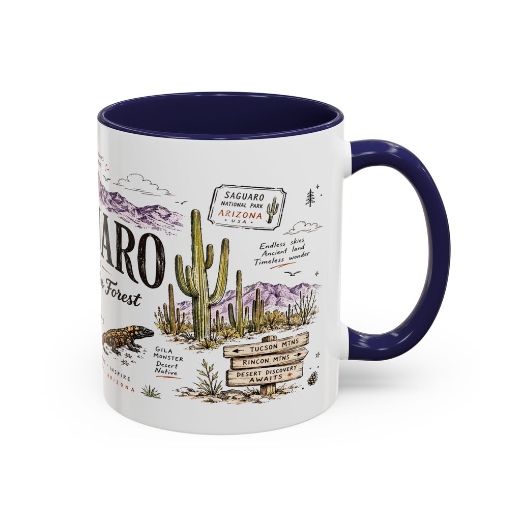Saguaro National Park Coffee Mug | Arizona Desert Cactus Sunset Gift | Accent Color Ceramic 11oz 15oz