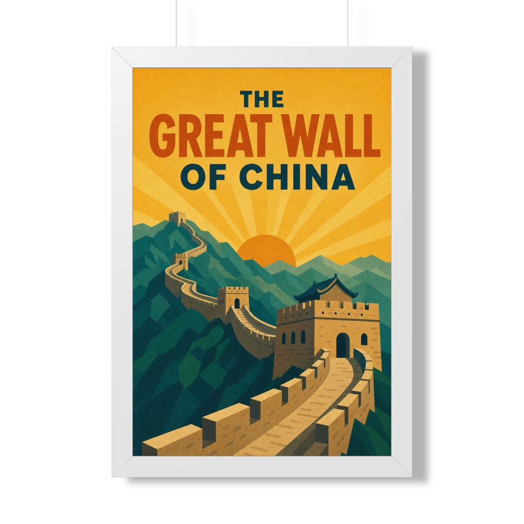 Great Wall of China China Framed Poster | Vintage Travel Wall Art | Black Walnut White Frame | 16x24 20x30