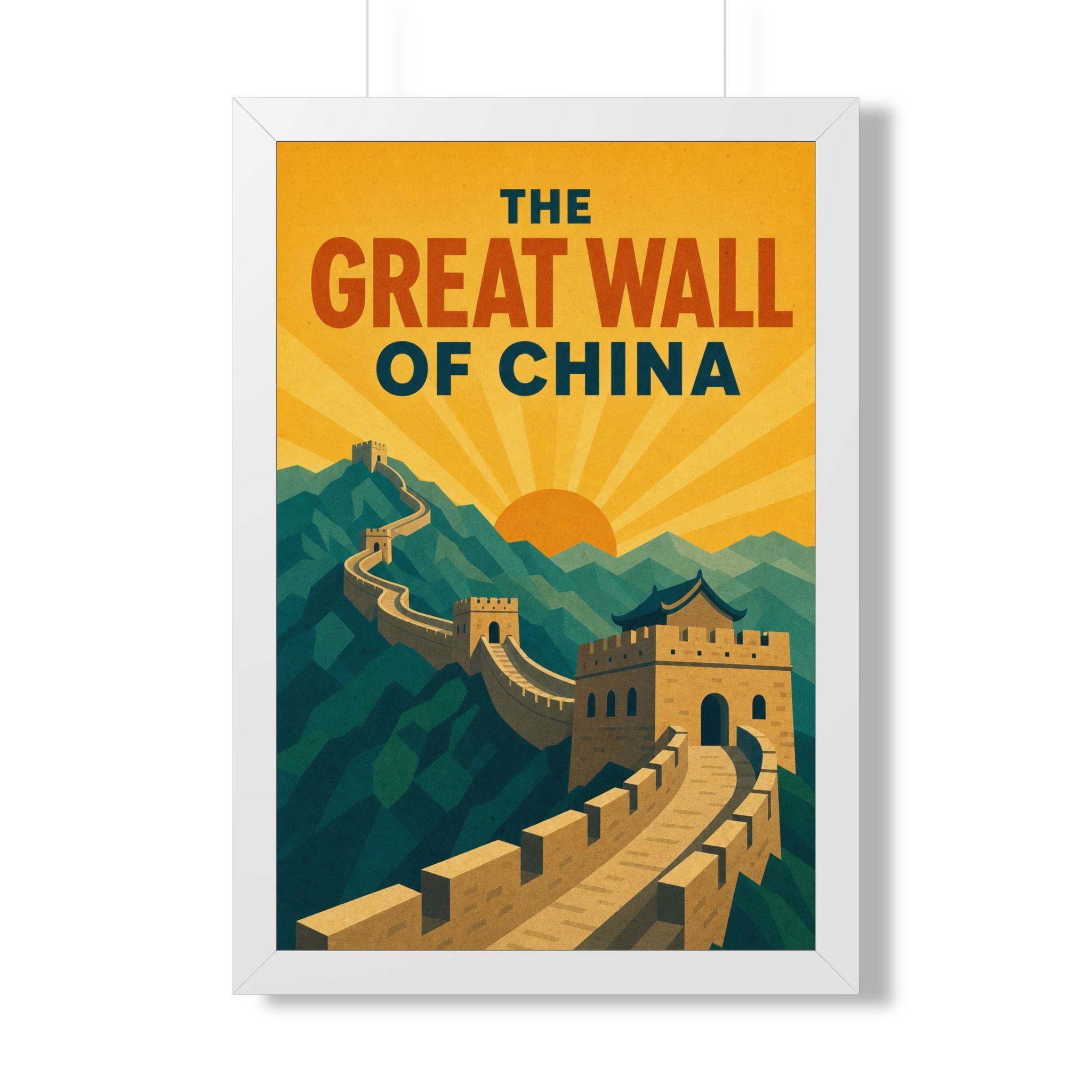 Great Wall of China China Framed Poster | Vintage Travel Wall Art | Black Walnut White Frame | 16x24 20x30
