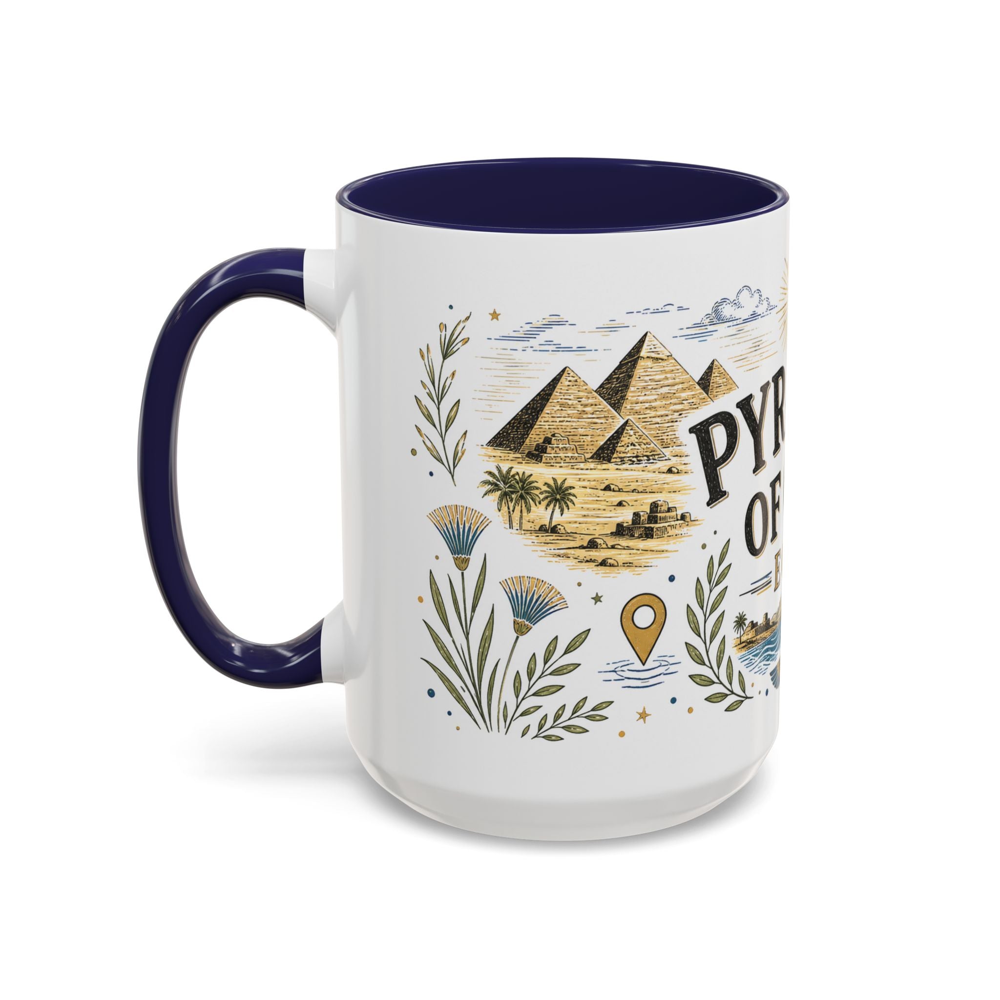 Pyramids of Giza Coffee Mug | Travel Destination Souvenir Gift | Accent Color Ceramic 11oz 15oz