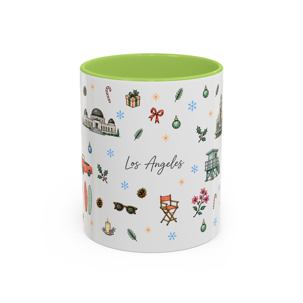 Los Angeles Christmas Mug | Watercolor City Souvenir | Ceramic Coffee Cup (11oz or 15oz)