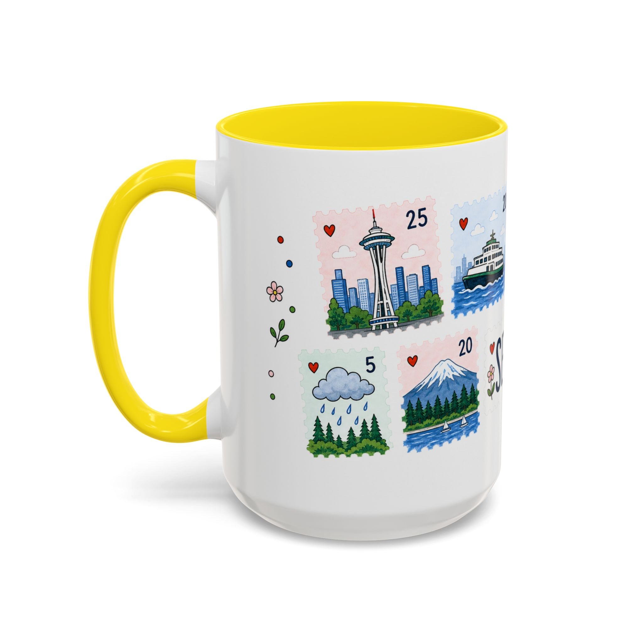 Seattle Coffee Mug | Postage Stamp Collage Mug | Travel Souvenir Accent Cup 11oz 15oz