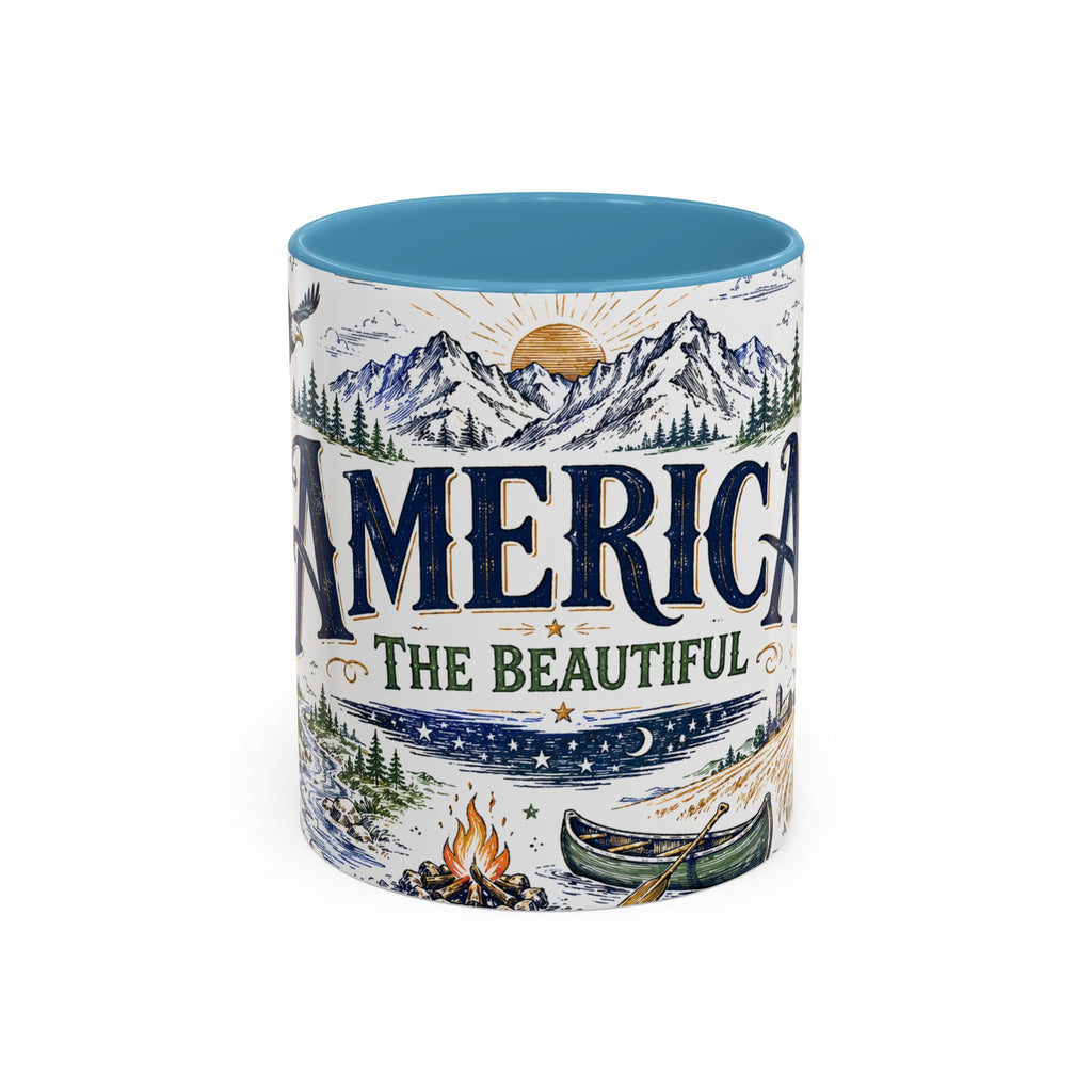 America the Beautiful Coffee Mug | Patriotic USA Gift | Accent Color Ceramic 11oz 15oz