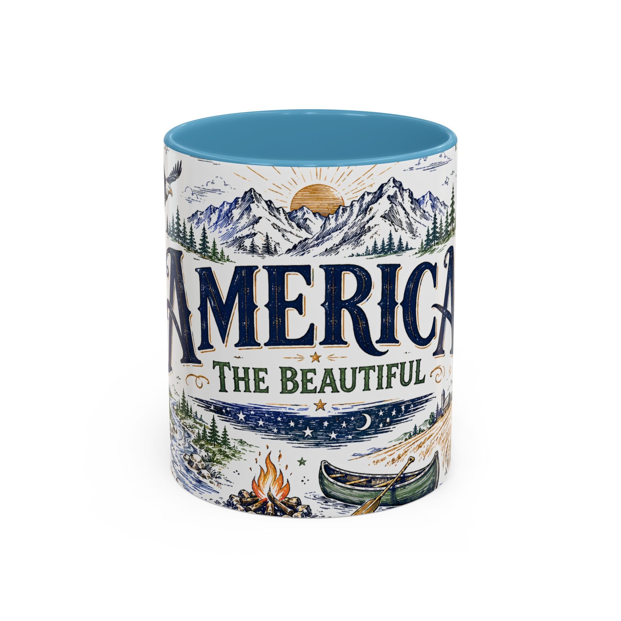 America the Beautiful Coffee Mug | Patriotic USA Gift | Accent Color Ceramic 11oz 15oz