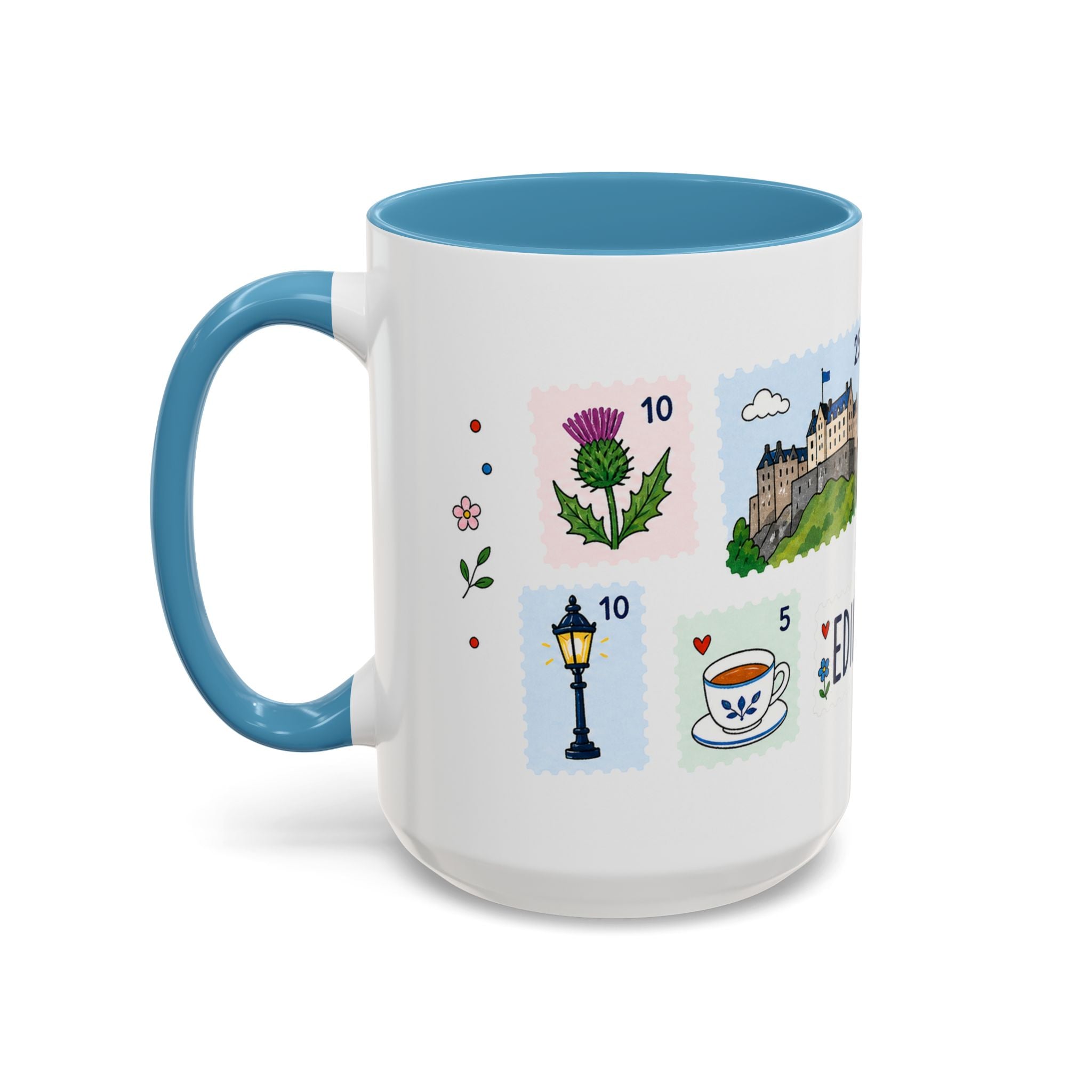 Edinburgh Coffee Mug | Postage Stamp Collage Mug | Travel Souvenir Accent Cup 11oz 15oz