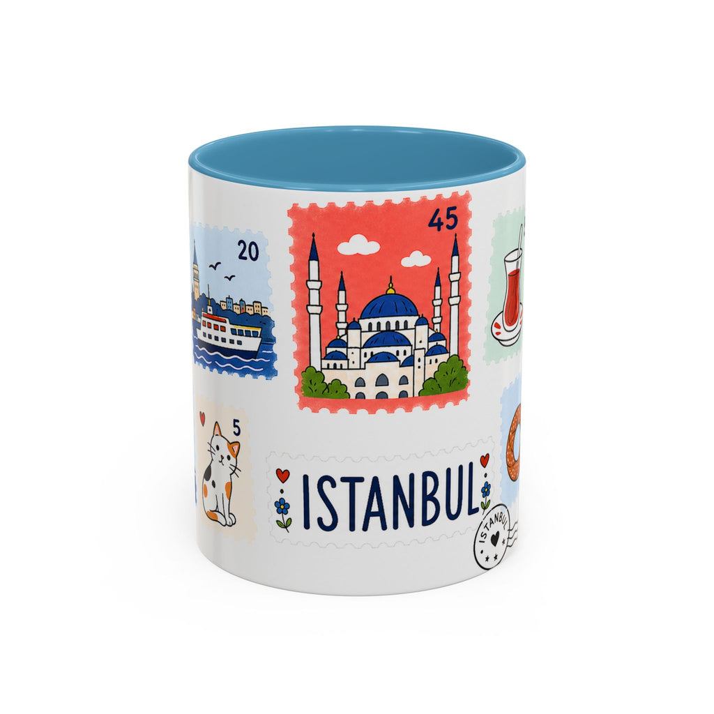 Istanbul Coffee Mug | Postage Stamp Collage Mug | Travel Souvenir Accent Cup 11oz 15oz