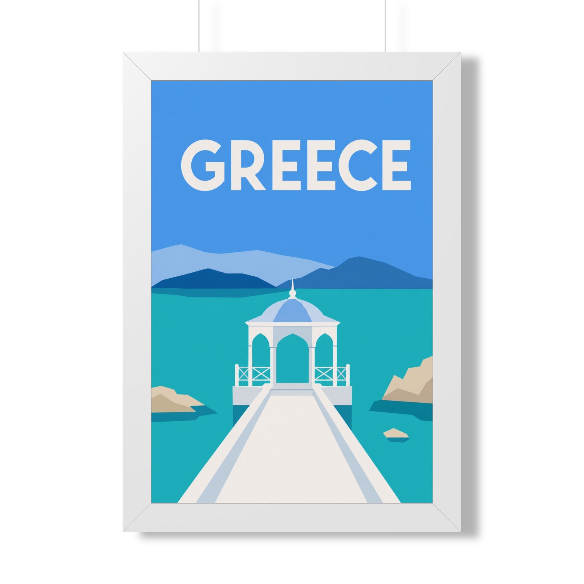 Greece Coast Greece Framed Poster | Vintage Travel Wall Art | Black Walnut White Frame | 16x24 20x30