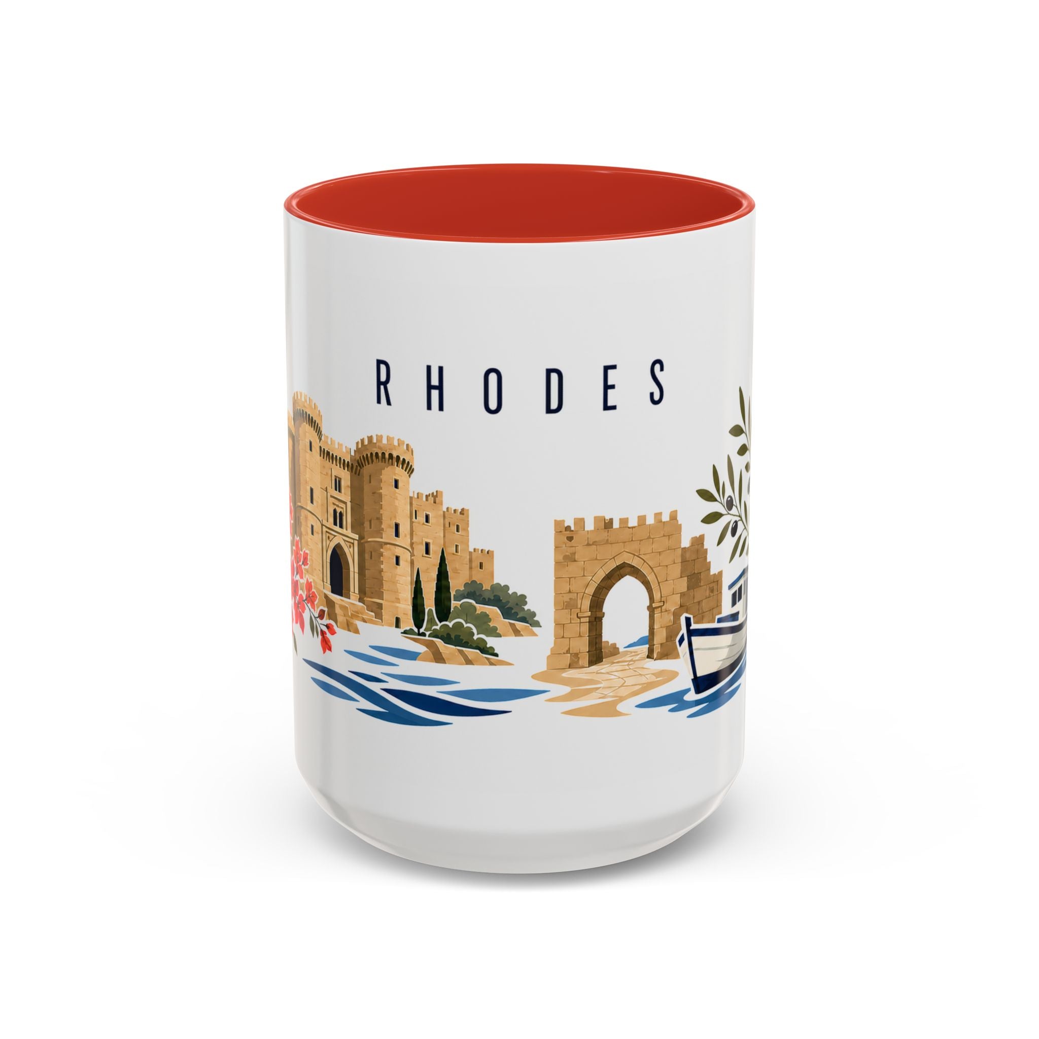 Rhodes Coffee Mug | Greece Travel Souvenir | Porcelain Decal City Gift | 11oz 15oz Accent Mug