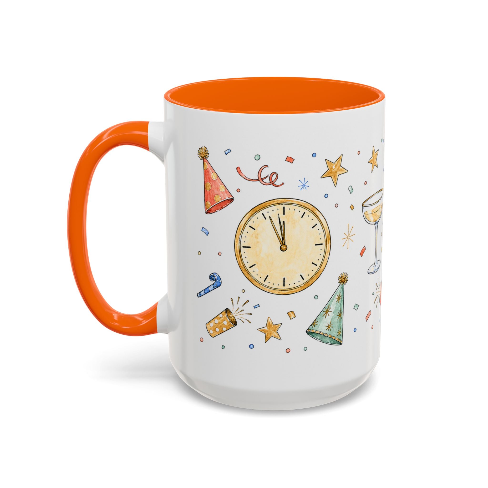 New Year Mug | Midnight Clock Toast Watercolor Celebration Gift | Accent Cup 11oz 15oz