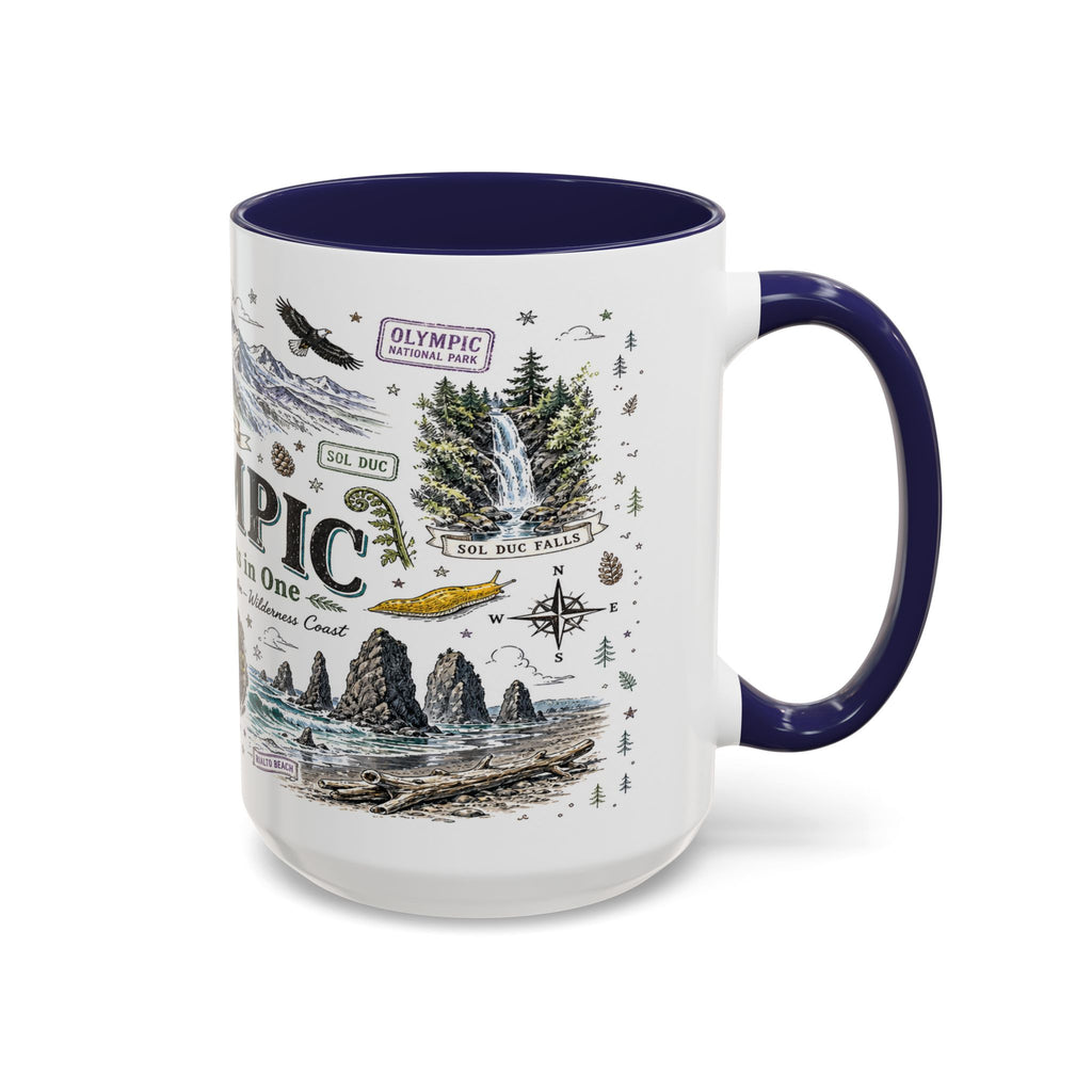 Olympic Coffee Mug | National Park Hiking Rainforest Gift | Accent Color Ceramic 11oz 15oz