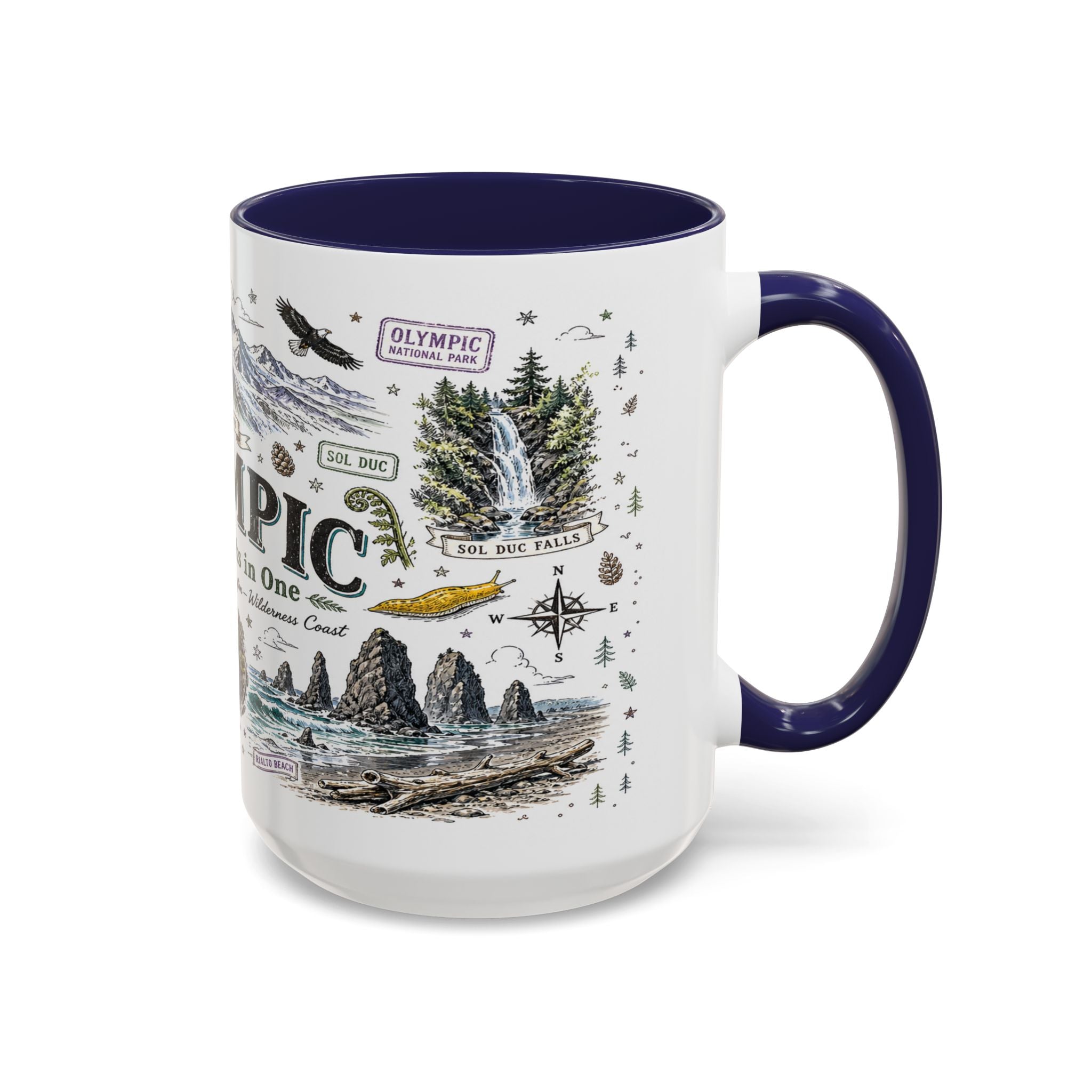 Olympic Coffee Mug | National Park Hiking Rainforest Gift | Accent Color Ceramic 11oz 15oz