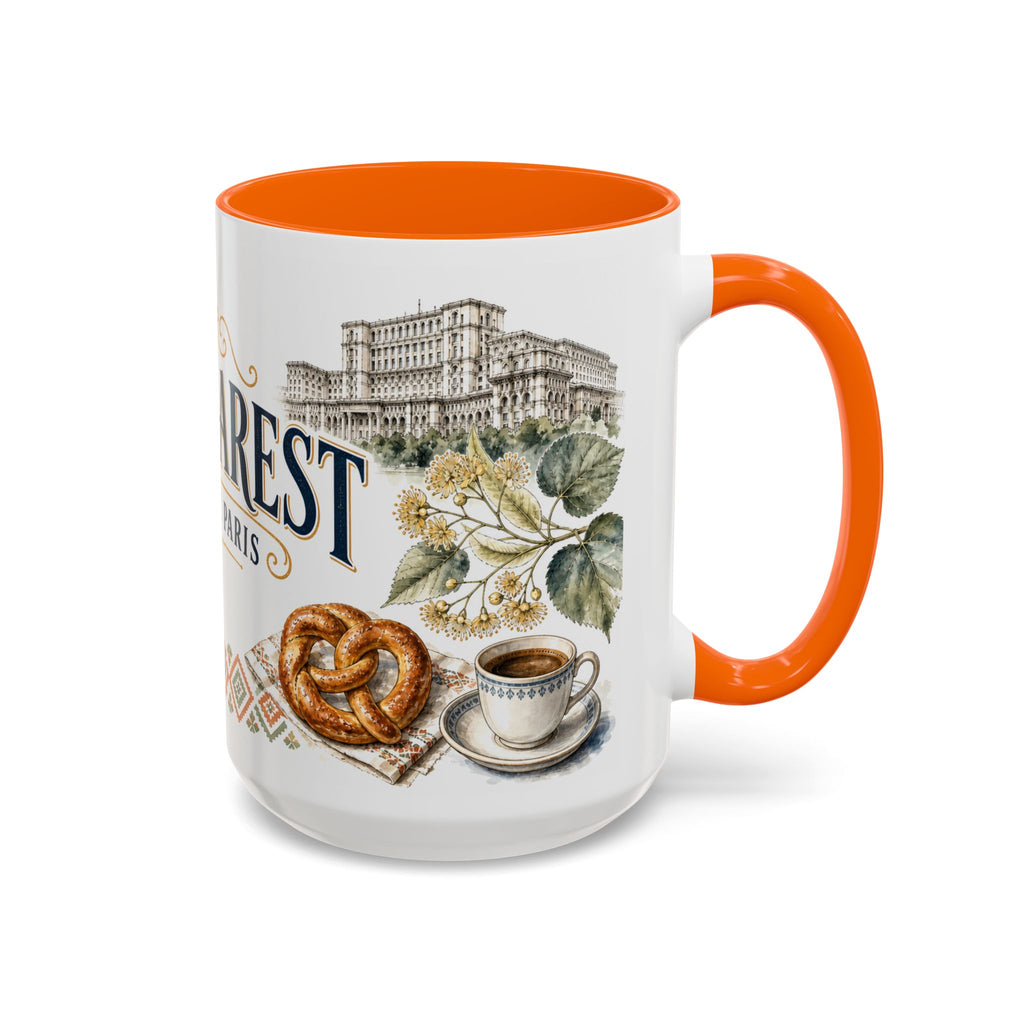 Bucharest Coffee Mug | Romania Travel Souvenir | Vintage Illustrated City Gift | 11 oz 15 oz Accent Mug