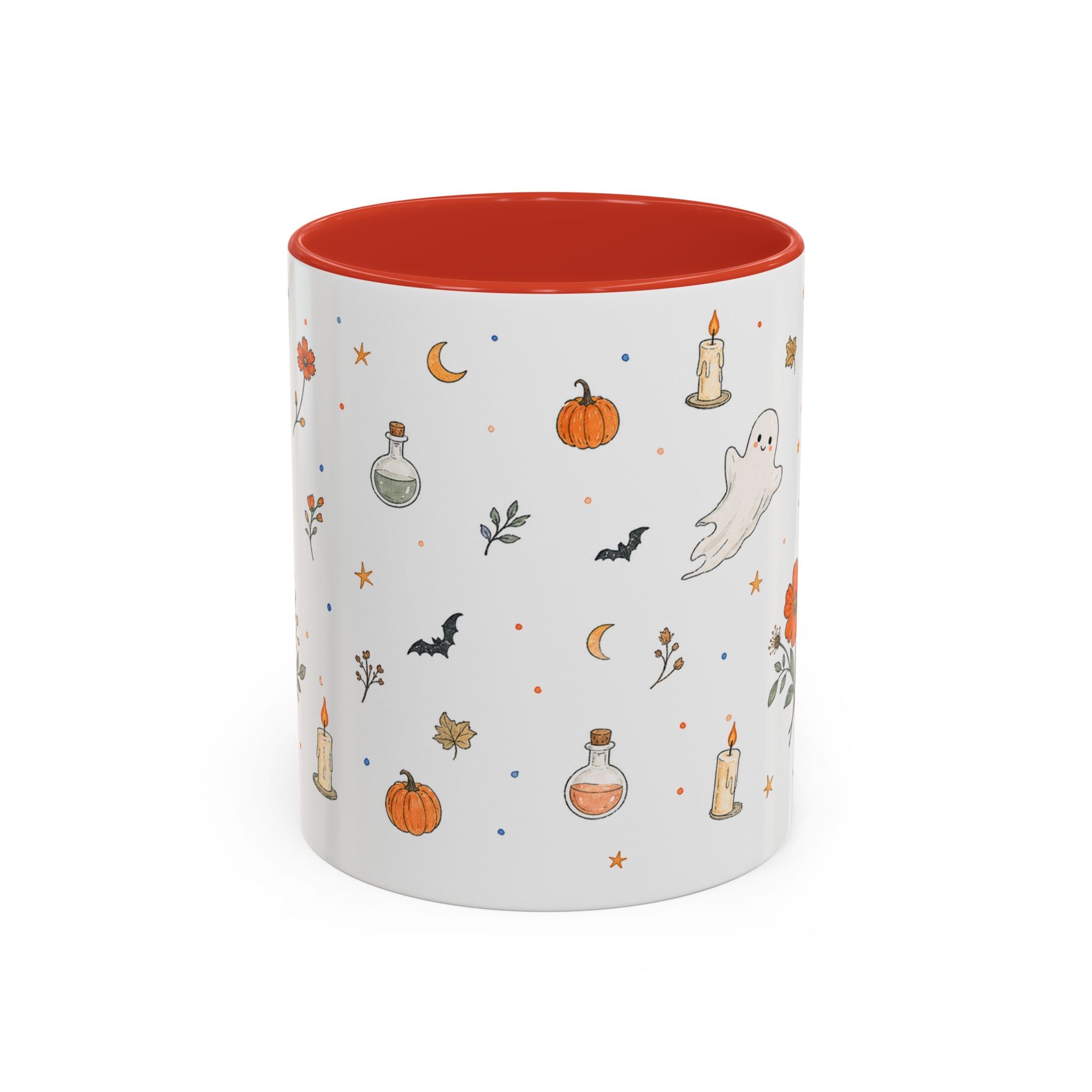 Friendly Ghost Halloween Mug | Pumpkin Flower Watercolor Gift | Accent Cup 11oz 15oz