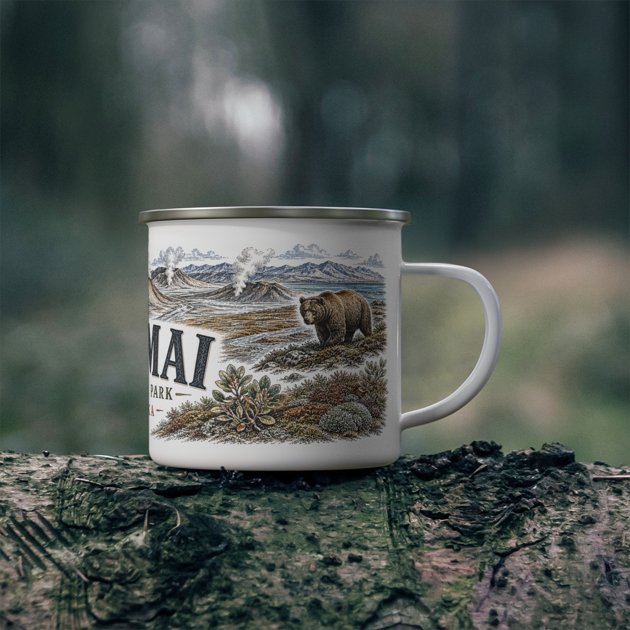 Katmai National Park Vintage Enamel Camping Mug | 12oz National Park Hiking Gift